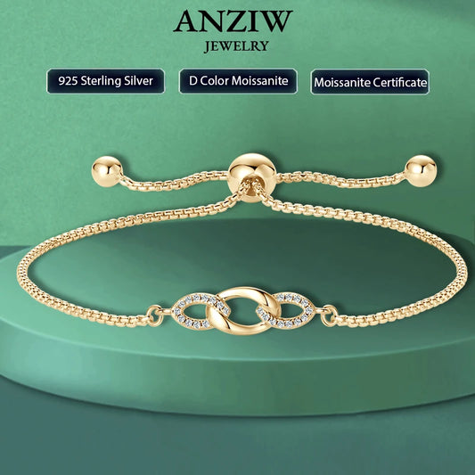 2024 Trendy Stretch Adjustable Moissanite Bracelet Real 925 Silver Plated Gold Bracelet for Women Fine Jewelry Gift Hand Chain
