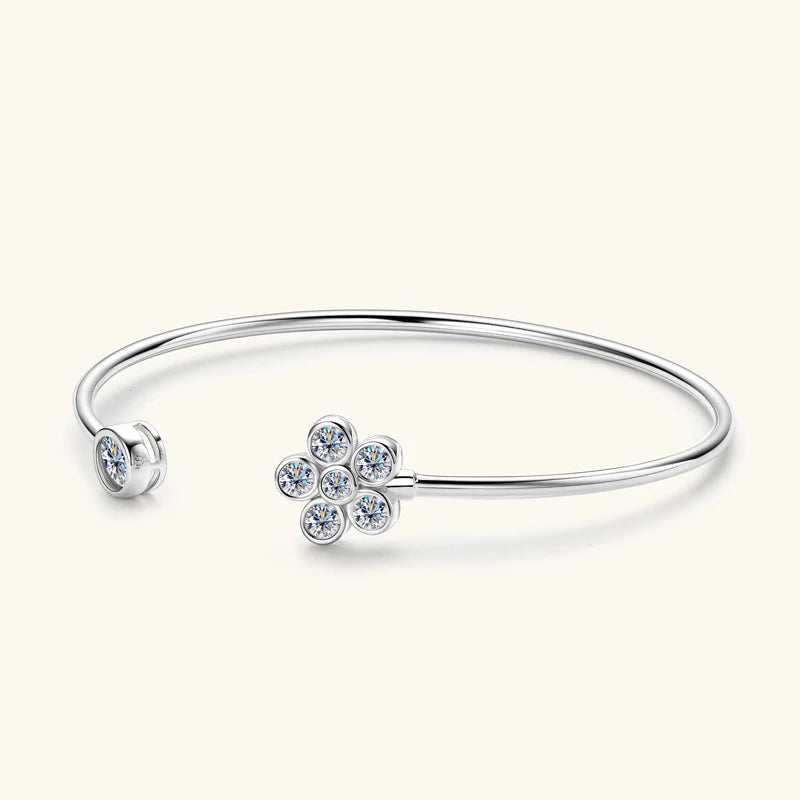 Anziw 5mm 0.5CT D VVS1 Moissanite Bangle Cuff Real 925 Sterling Silver Bracelet for Women Hand Opening Cuffs Fine Jewelry Gifts