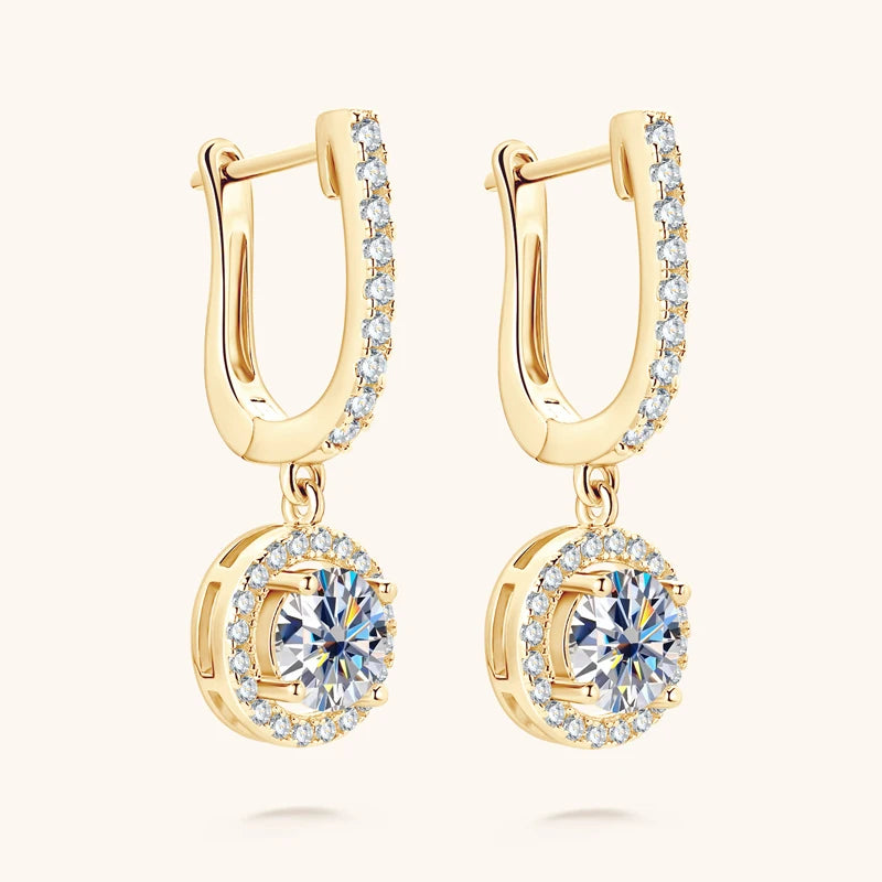 Anziw 2023 Women Hoops 925 Silver Gold Drop Earrings Dangle 1CT Real Moissanite Earring Original Certified Wedding Jewelry Gifts