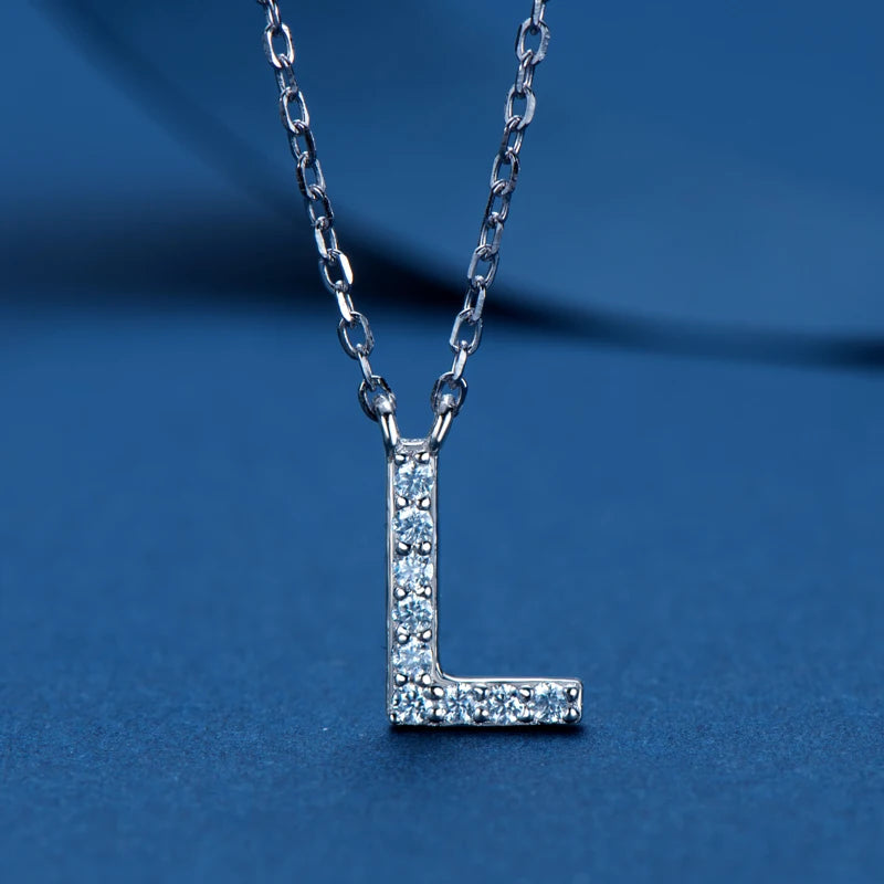 Anziw Initial Moissanite 26 Letter Pendant Necklace for Women Men Real Silver 925 Name Pendant Fine Jewelry Valentine's Day Gift