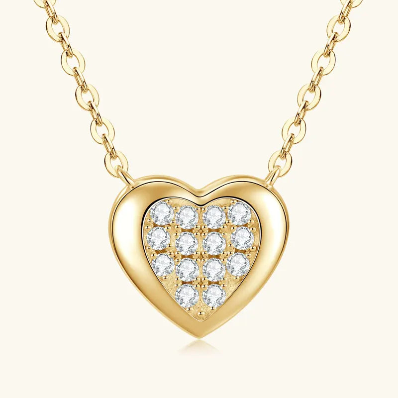 Anziw Love Heart Full Moissanite Solitaire Pendant Necklace for Women 925 Silver Chain Adjustable Collar Jewelry Gift Valentines