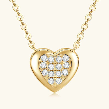 Anziw Love Heart Full Moissanite Solitaire Pendant Necklace for Women 925 Silver Chain Adjustable Collar Jewelry Gift Valentines