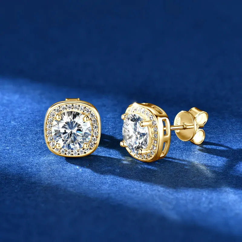6.5mm 2CTW. D Moissanite Square Stud Earrings for Women Men S925 Silver Earrings Classic 1.0carat Certified Lab Diamond Jewelry