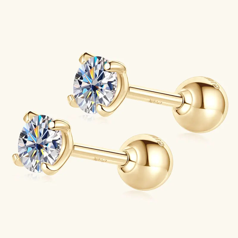 Anziw 10K Yellow Gold Moissanite Sparking Stud Earrings for Couple Men Women Real Gold Wedding Jewelry D Color VVS1 Lab Diamond
