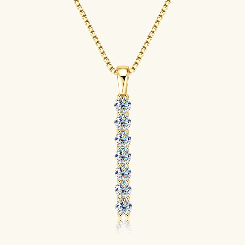 Anziw 2.8mm 0.56ctw. Moissanite Pendant Necklace for Women 925 Silver Adjustable Chain 7-stone Bar Necklaces Trend Jewelry Gifts