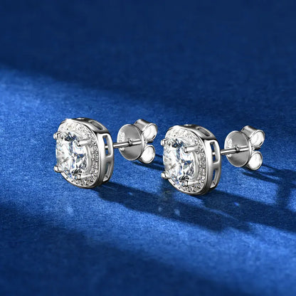 6.5mm 2CTW. D Moissanite Square Stud Earrings for Women Men S925 Silver Earrings Classic 1.0carat Certified Lab Diamond Jewelry