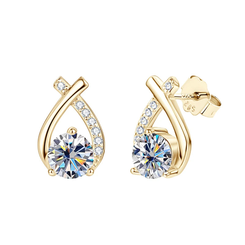 Anziw S925 5MM 0.5CT D Round Moissanite Cross Stud Earrings Real 925 Sterling Silver for Women Sparking Lab Diamond Fine Jewelry