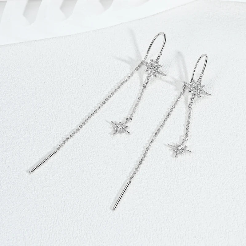 ANZIW Guide Star Pendant Round Moissanite Earrings Ear Line 925 Silver for Women Piercing Threader 2024 Trend Fine Jewelry Gift