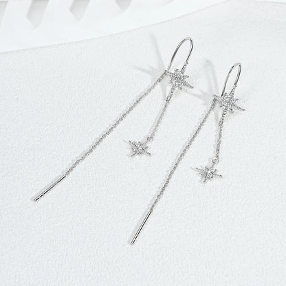 ANZIW Guide Star Pendant Round Moissanite Earrings Ear Line 925 Silver for Women Piercing Threader 2024 Trend Fine Jewelry Gift