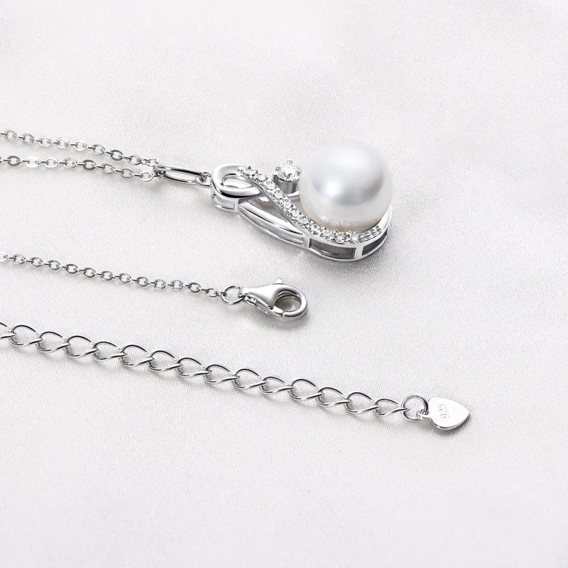 Anziw 10mm Freshwater/Tahitian Black Pearl Moissanite Infinity Pendant Necklace Silver 925 Wedding Jewelry for Women Gift 45+5cm