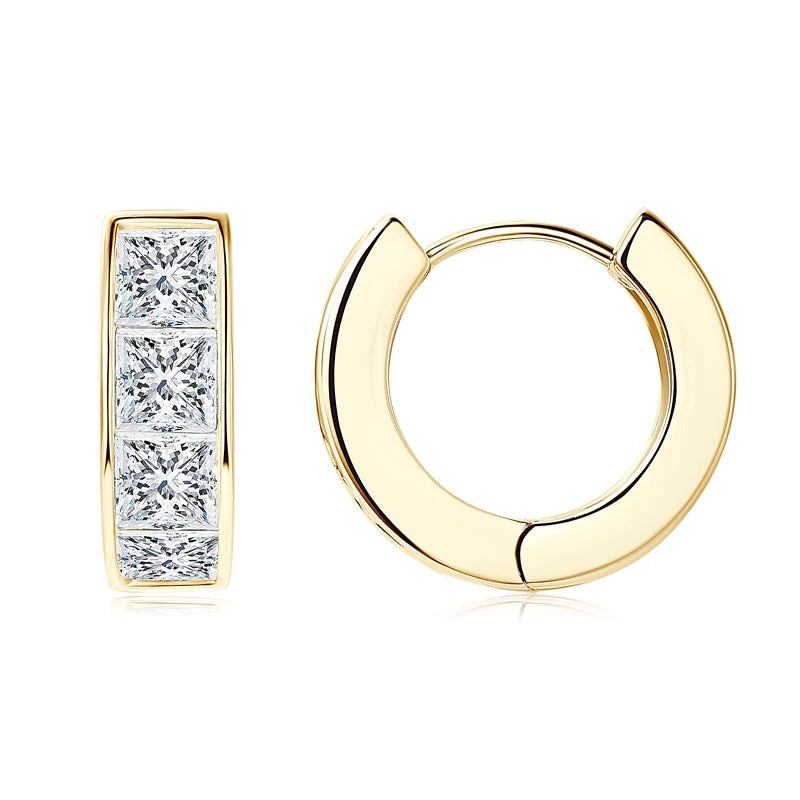 Anziw 3.20CTTW Princess Cut Moissanite Hoop Earrings 100% 925 Silver for Women Jewelry Small Hoops Huggie Inner Diameter 11mm