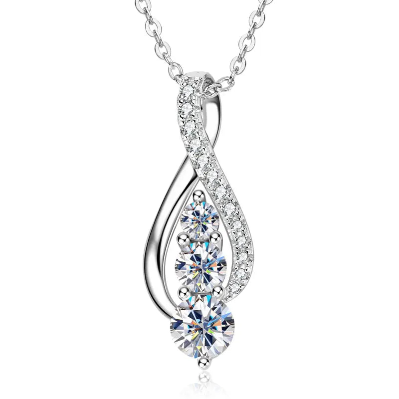 Anziw 925 Sterling Silver Fashion All Moissanite Infinity Pendant Necklace Women's Adjustable S925 Chain Wedding Christmas Gift