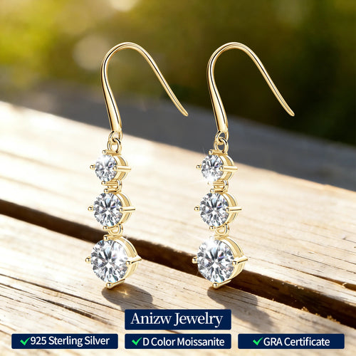 Anziw 3.60CTTW. D VVS1 Moissanite Drop Hook Earrings for Women 925 Silver Sparking Lad Diamond Dangle Earrings Wedding Jewelry