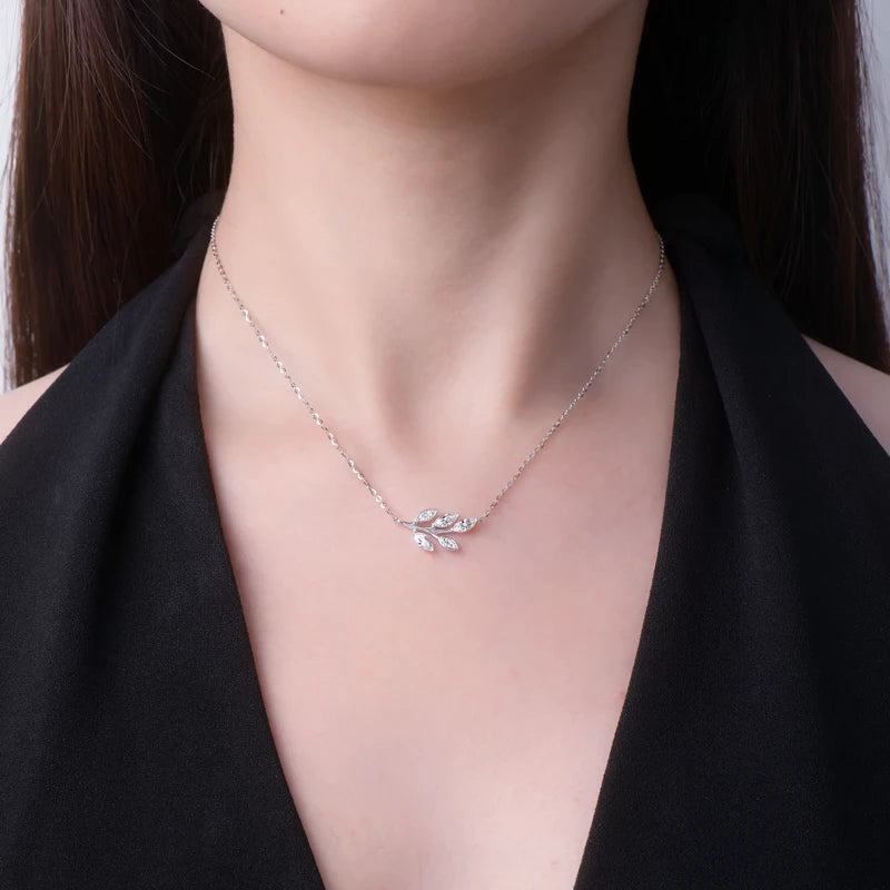 Anziw D0.90CT Marquise Cut Moissanite Leaf Pendant Necklace for Women Adjustable Chain 925 Sterling Silver Lab Diamond 40+5cm