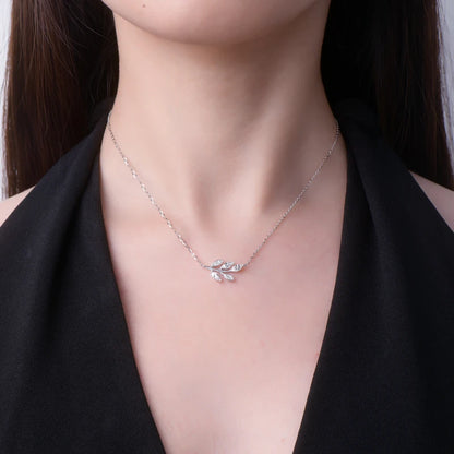 Anziw D0.90CT Marquise Cut Moissanite Leaf Pendant Necklace for Women Adjustable Chain 925 Sterling Silver Lab Diamond 40+5cm