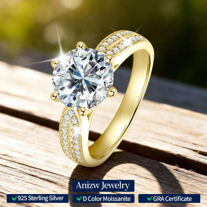 Anziw 1ct 2ct 3ct D Moissanite Ring for Women 925 Sliver 18k Gold Plated Classic Engagement Wedding Promise Rings Finger Jewelry