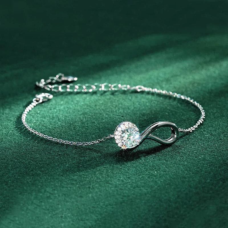 Anziw S925 0.8mm Moissanite Bracelet 24cm Stretch Adjustable Chain 925 Silver Circle Bracelet for Women Trendy Hand Jewelry Gift