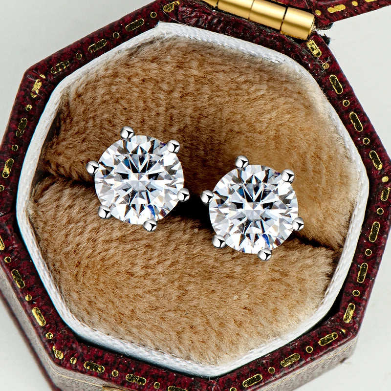 Classic 3.0CT D Color Moissanite Men Earrings Original 925 Silver 2CT Round Diamond Piercing Studs Wedding Party Women's Jewelry