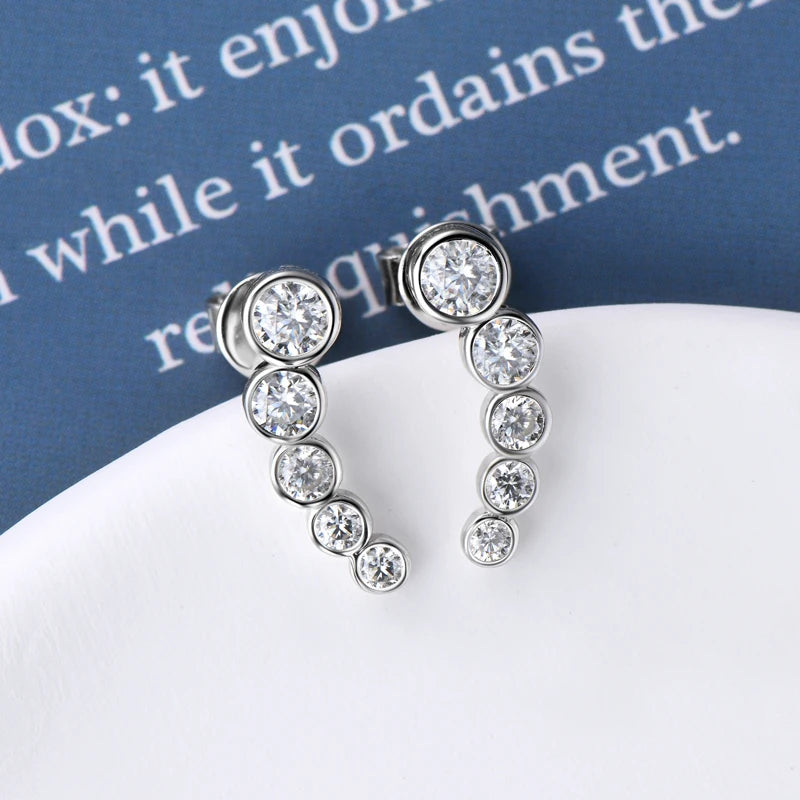 Anziw Earrings Climber with D0.43CT Bezel D Color Moissanite Piercing Studs 100% 925 Silver for Women Jewelry with Certificate