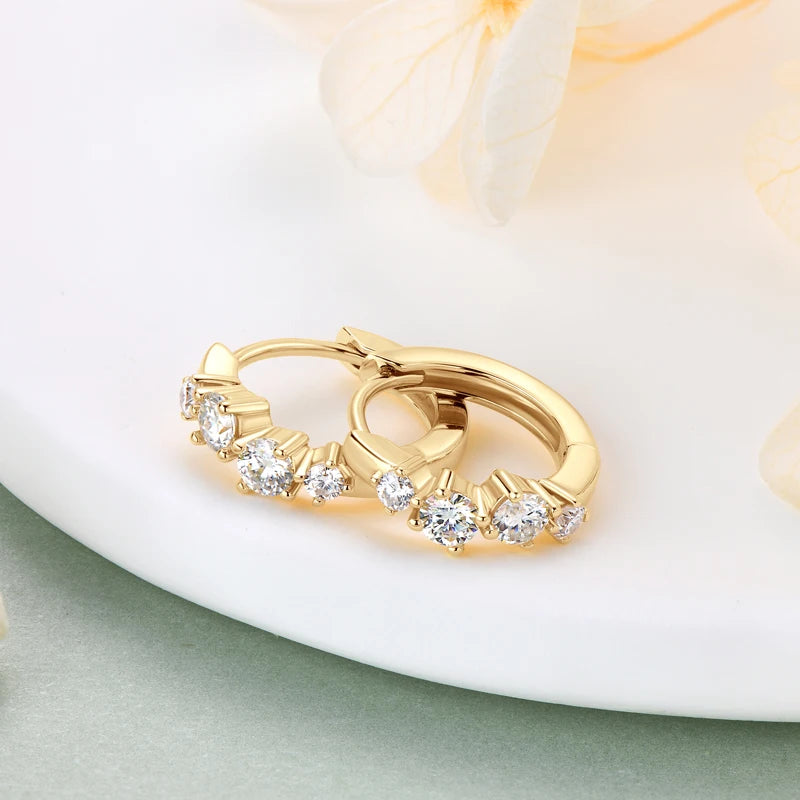 Anziw 925 Sterling Silver 4 Stones Moissanite Irregular  Hoops Huggie Earrings for Women 3mm&2mm Round Cut Lad Diamond Jewelry
