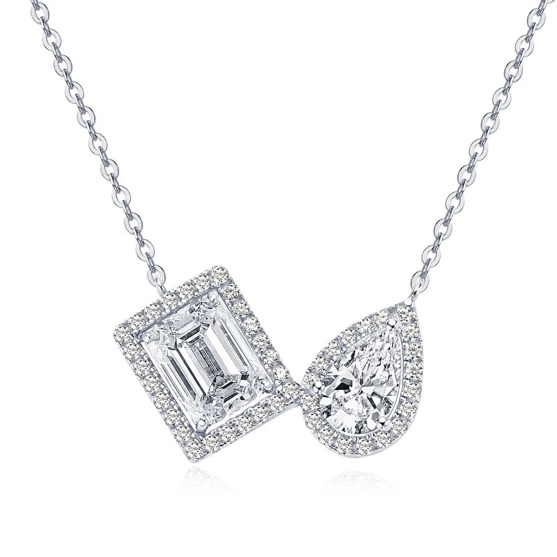 3CTW. 2ct Emerald Cut and Pear Cut D Moissanite Pendant Necklace for Women s925 Silver Certified Jewelry Party Birthday Gift