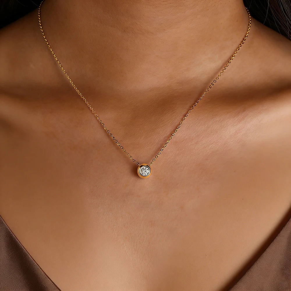Anziw Solitaire 0.5CT 5MM D Color Bezel Moissanite Pendant Necklace for Women 14k Gold Filled Adjustable Chain Certified Jewelry