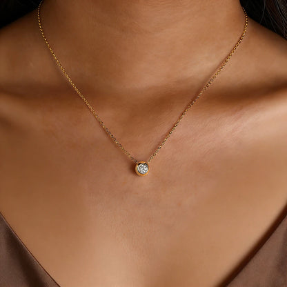 Anziw Solitaire 0.5CT 5MM D Color Bezel Moissanite Pendant Necklace for Women 14k Gold Filled Adjustable Chain Certified Jewelry
