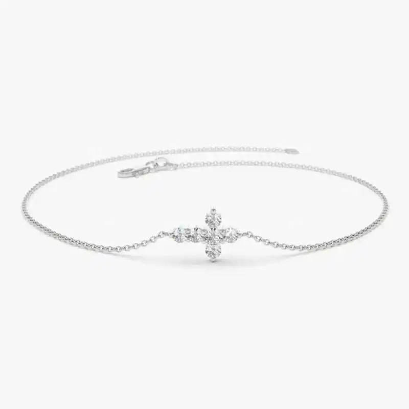 Anziw 925 Sterling Silver Cross Bracelet Certified 2.5mm D Color Moissanite Bracelet for Women Men Jewelry Adjustable Chain Gift