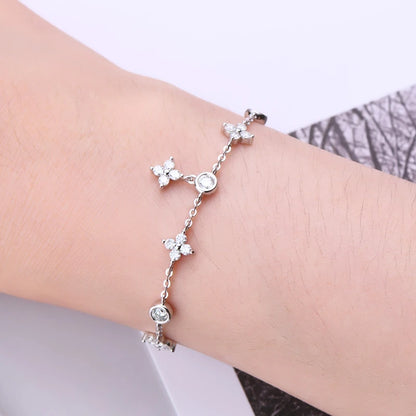 Anziw Silver 925 Four Leaf Clover Bracelet Certified D Color Moissanite Bracelets Gold Plated Charm for Women Lucky Jewelry Gift
