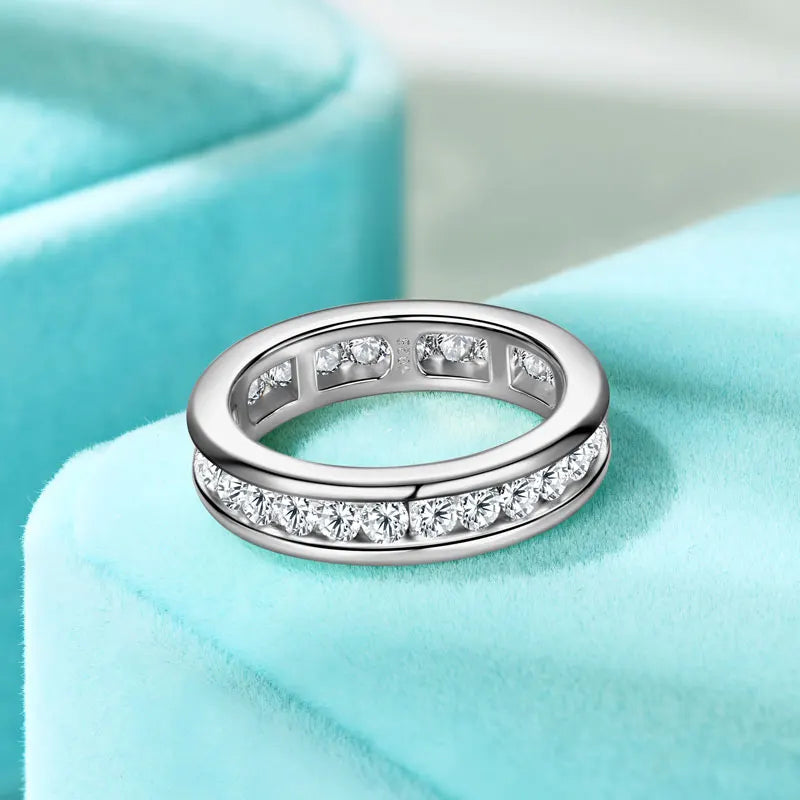 Anziw 2.5mm Full Eternity Band Moissanite Ring Real 925 Sliver for Women Trendy Wedding Engagement Finger Jewelry & Certificate