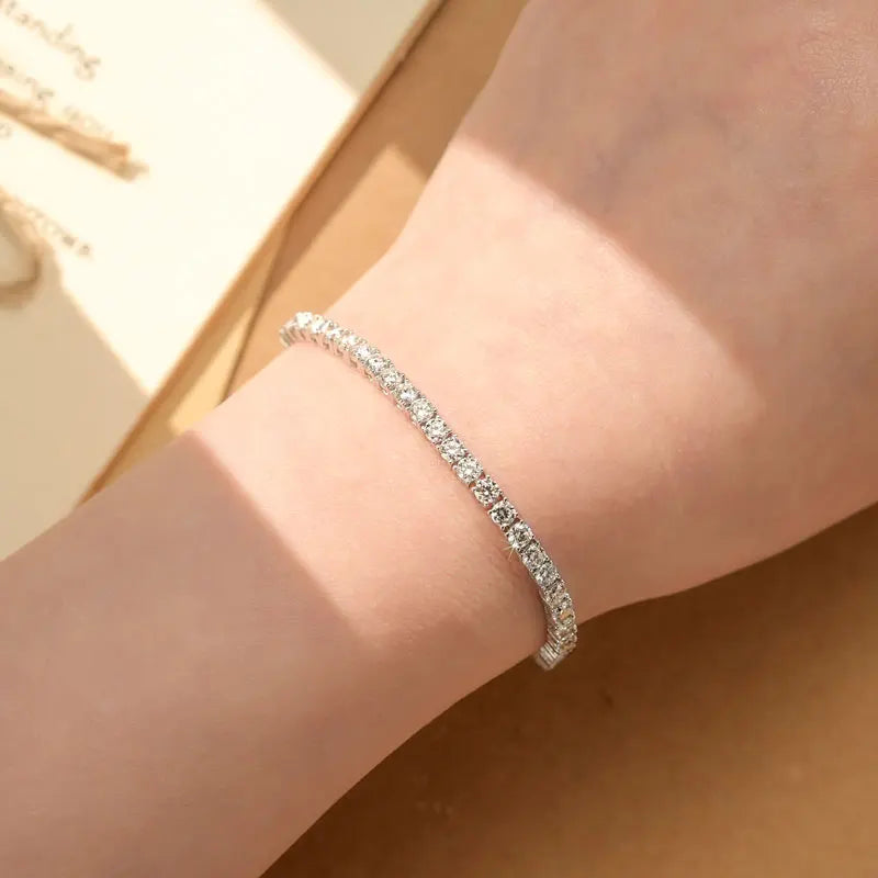 Anziw 925 Sterling Silver Plated 14K Gold Tennis Bracelet 3mm 5mm D VVS1 Round Moissanite Bracelets for Women Men Couples Gifts