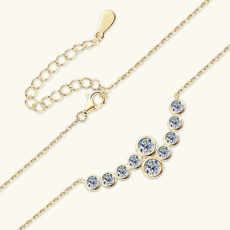 Anziw 4mm&3mm Bubble Moissanite Curved Pendant Necklace for Women 925 Silver Collar French Unique Jewelry 2025 Anniversary Gift