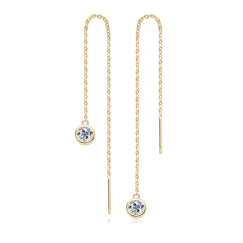 Anziw 925 Sterling Silver Ear Line Earrings Round Cut Moissanite 5mm (0.5ct) Pendant Dangle Tassel Earrings Threader for Women