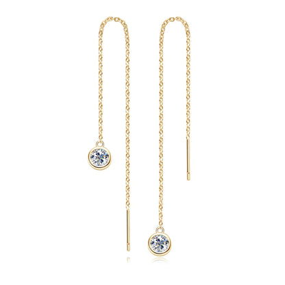 Anziw 925 Sterling Silver Ear Line Earrings Round Cut Moissanite 5mm (0.5ct) Pendant Dangle Tassel Earrings Threader for Women