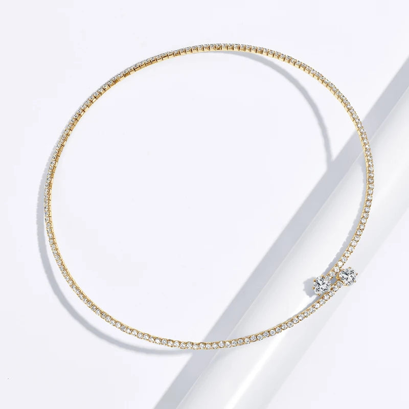 Anziw D1.60CT Heart Cut Moissanite Collar Open Tennis Necklace 925 Sterling Silver Choker for Women Fine Jewelry & Certificate