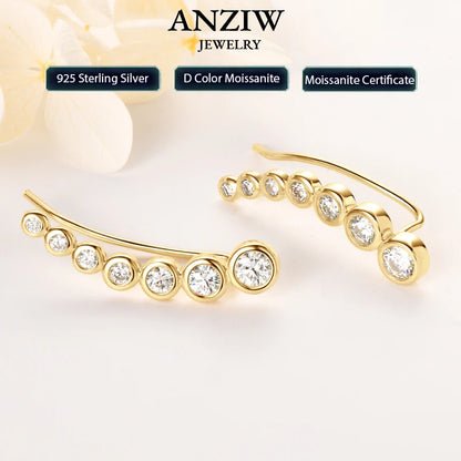 Anziw 1.52CTTW. Full Bezel Moissanite Earrings Climber Crawler 100% Real 925 Silver for Women with Certified Fine Jewelry Gifts