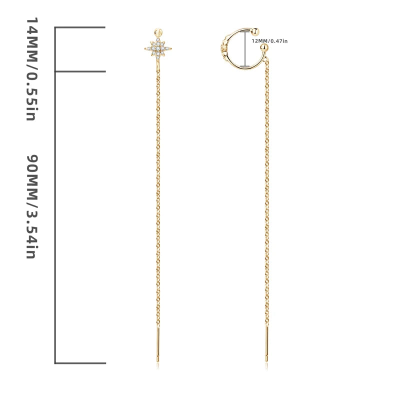 Anziw Moissanite Star Ear Line Cuff Crawler Climber Earrings for Women 925 Silver Long Chain Threader Earring GRA Jewelry Gifts