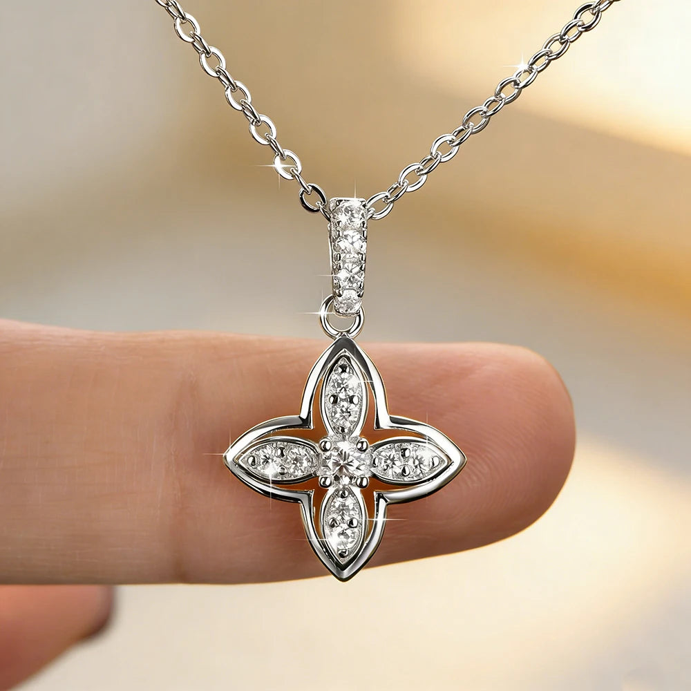 Anziw 14k Gold Filled Adjustable Necklace Moissanite Flower Pendant Gold Bonded Necklaces Collar for Women GRA Certified Jewelry