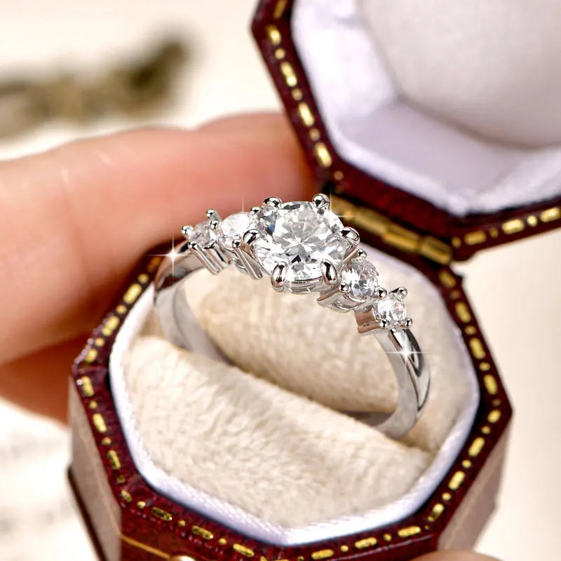 Anziw 1.0CT Moissanite Lab Diamond Engagement Ring 14k Gold Filled Four-Stone Wedding Trendy Band for Women Fine Jewerlry Gift