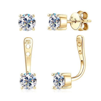 Anziw Trendy Dual Use Earrings Jackets 925 Sterling Silver D Color Moissanite Ear Jacket Studs for Women Jewelry Valentine Gifts