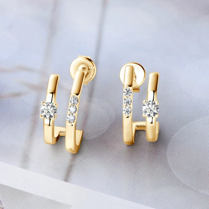 Anziw NEW 4mm Moissanite Piercing Stud Ear Cuffs 925 Sterling Silver Double Side Hoop Earrings for Women Illusion Jewelry Gifts