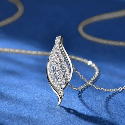 Anziw 2025 Luxury Moissanite Pendant Necklaces for Women  925 Silver Leaf Shape Waterdrop Necklaces Adjustable Chain Jewel Gifts
