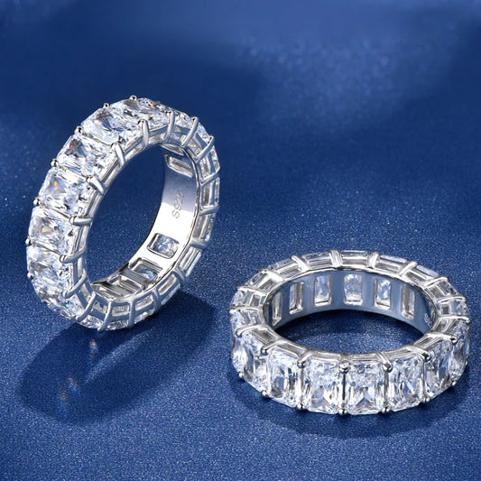 ANZIW 925 Sterling Silver Full Eternity Ring 6x4mm Radiant Cut 5A Zircon Band for Women Simulated Diamond Luxury Party Jewelry