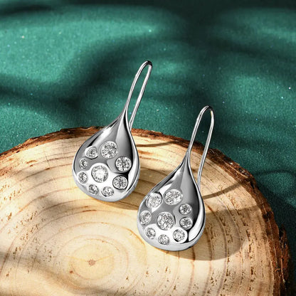 Anziw 1.6cttw Moissanite Dangle Hook Earrings 925 Silver for Women 2024 Trendy Large Teardrop Earrings Texture Jewelry Gift GRA