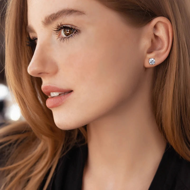 Anziw 2.0ctw D Color Moissanite Earrings Studs Original 925 Silver Earrings Ball Screw Back Jewelry for Women Men 6.5mm 1 Carat
