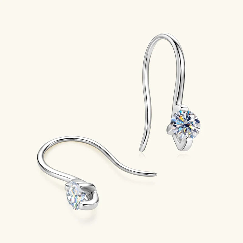 Anziw 2024 4mm Round Moissanite Drop Hook Earrings 100% 925 Silver for Women Original Fine Jewelry Lab Diamond with Certificate