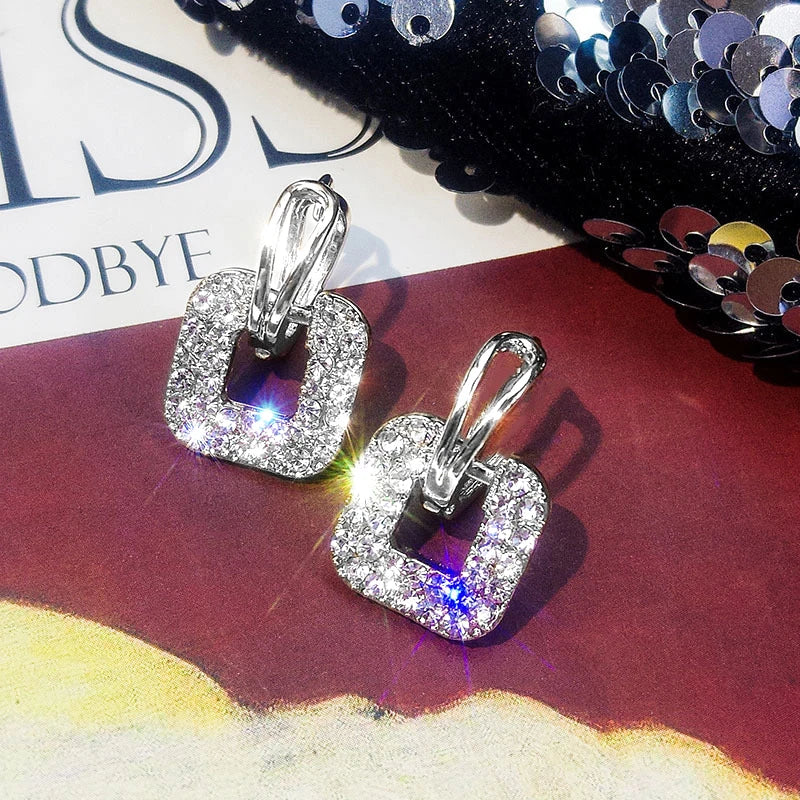 Anziw Moissanite Drop Square Stud Earrings for Women Real 925 Silver Piercing Ear Jewelry D Color Wedding Party Daily Wear Gifts
