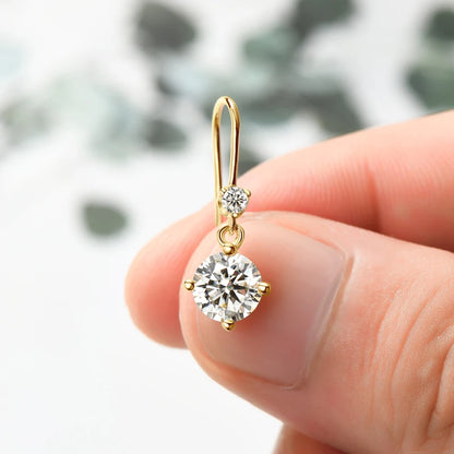 Anziw Hook Earrings Real 925 Silver 6.5mm 1ct Round Moissanite Drop Dangle Earring Certified Wedding Jewelry for Women Gift