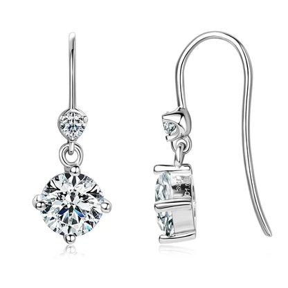 Anziw Hook Earrings Real 925 Silver 6.5mm 1ct Round Moissanite Drop Dangle Earring Certified Wedding Jewelry for Women Gift