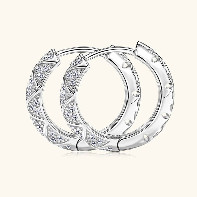 Anziw 2025 New Pave D Moissanite Hoop Huggies Earrings 925 Silver for Women S925 Trendy Fine Jewelry Certified lab Diamond Gift
